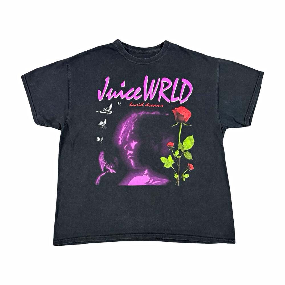 Juice WRLD Lucid Dreams Black Graphic Logo Crew Neck T Shirt Cotton Size XL